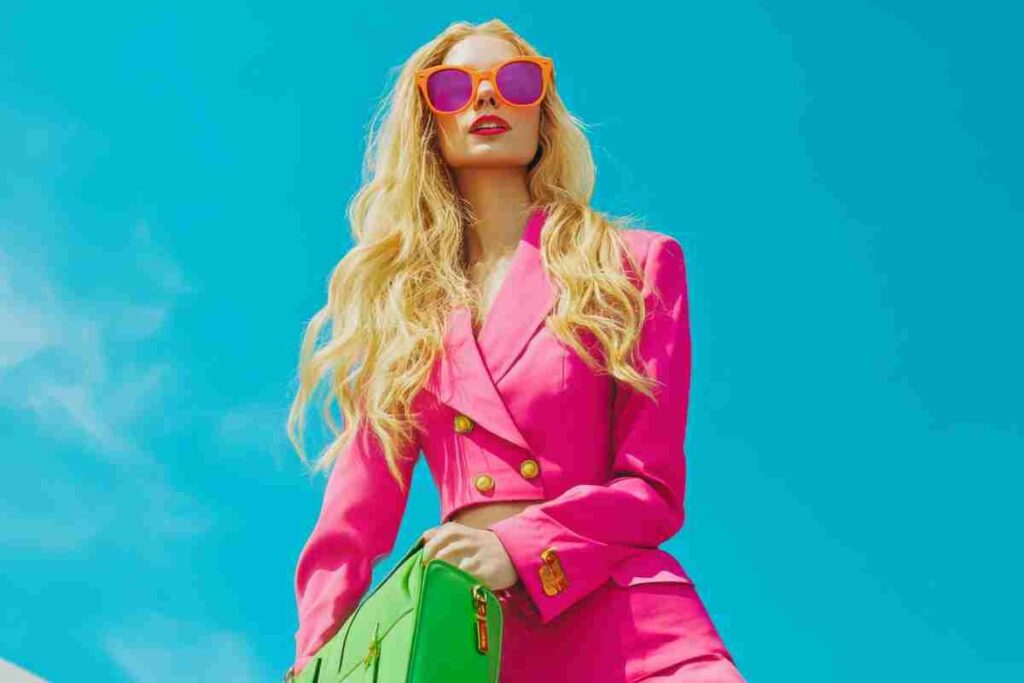 ragazza bionda con vestito rosa