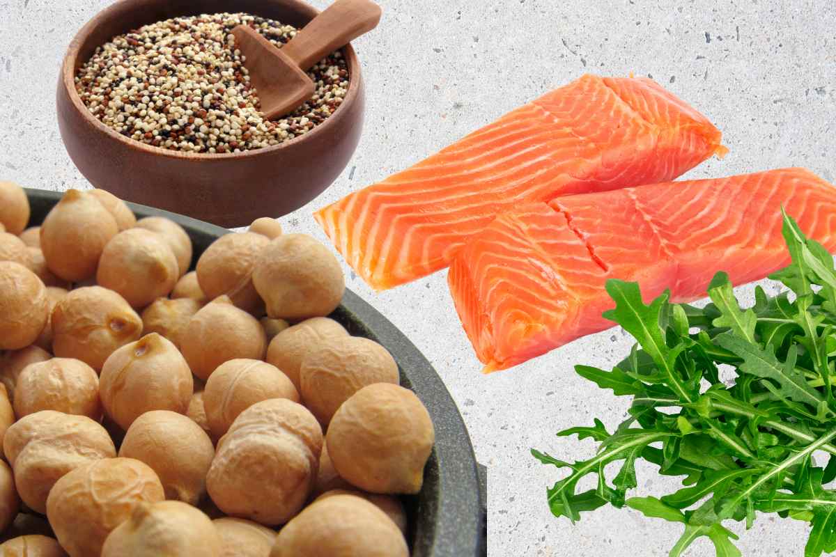 ingredienti quinoa ceci salmone rucola