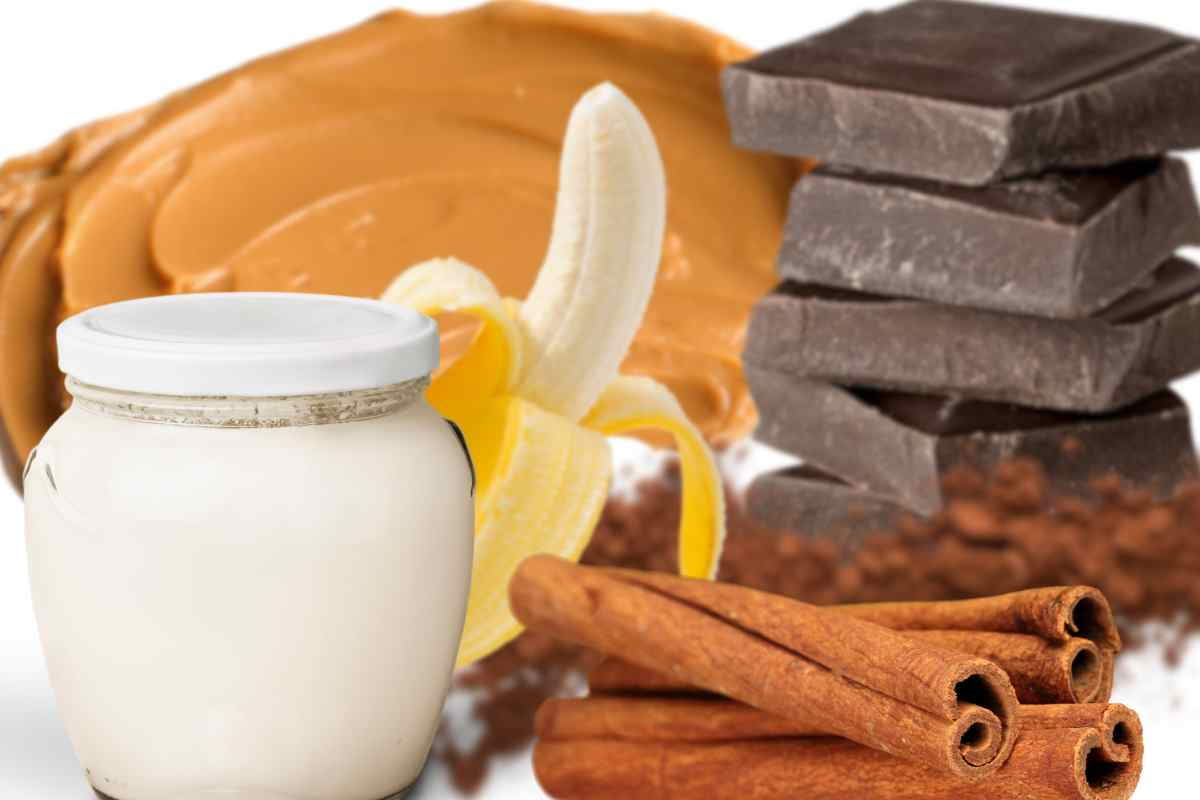 yogur, plátano, cacao, canela, chocolate, mantequilla de cacahuete