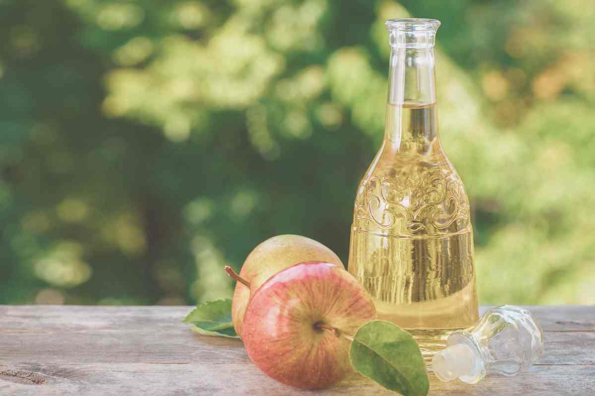 aceto di mele con mele vicino
