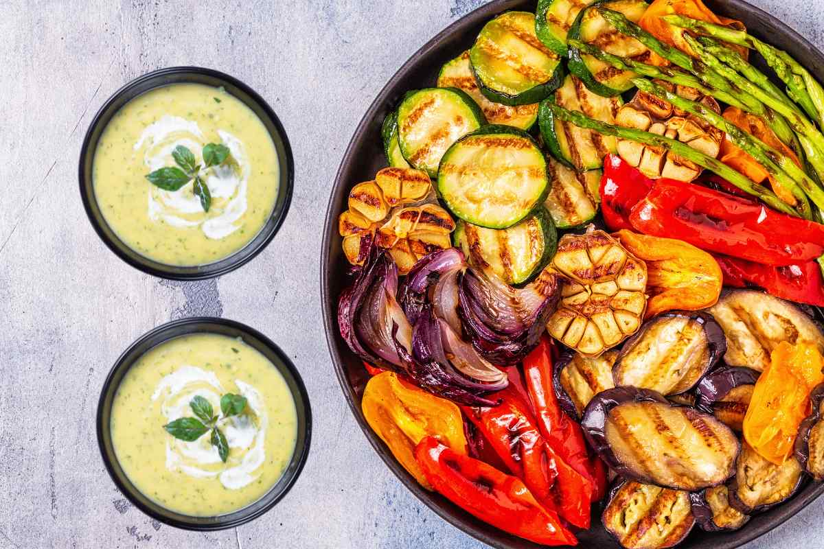 verduras a la parrilla con salsa de albahaca