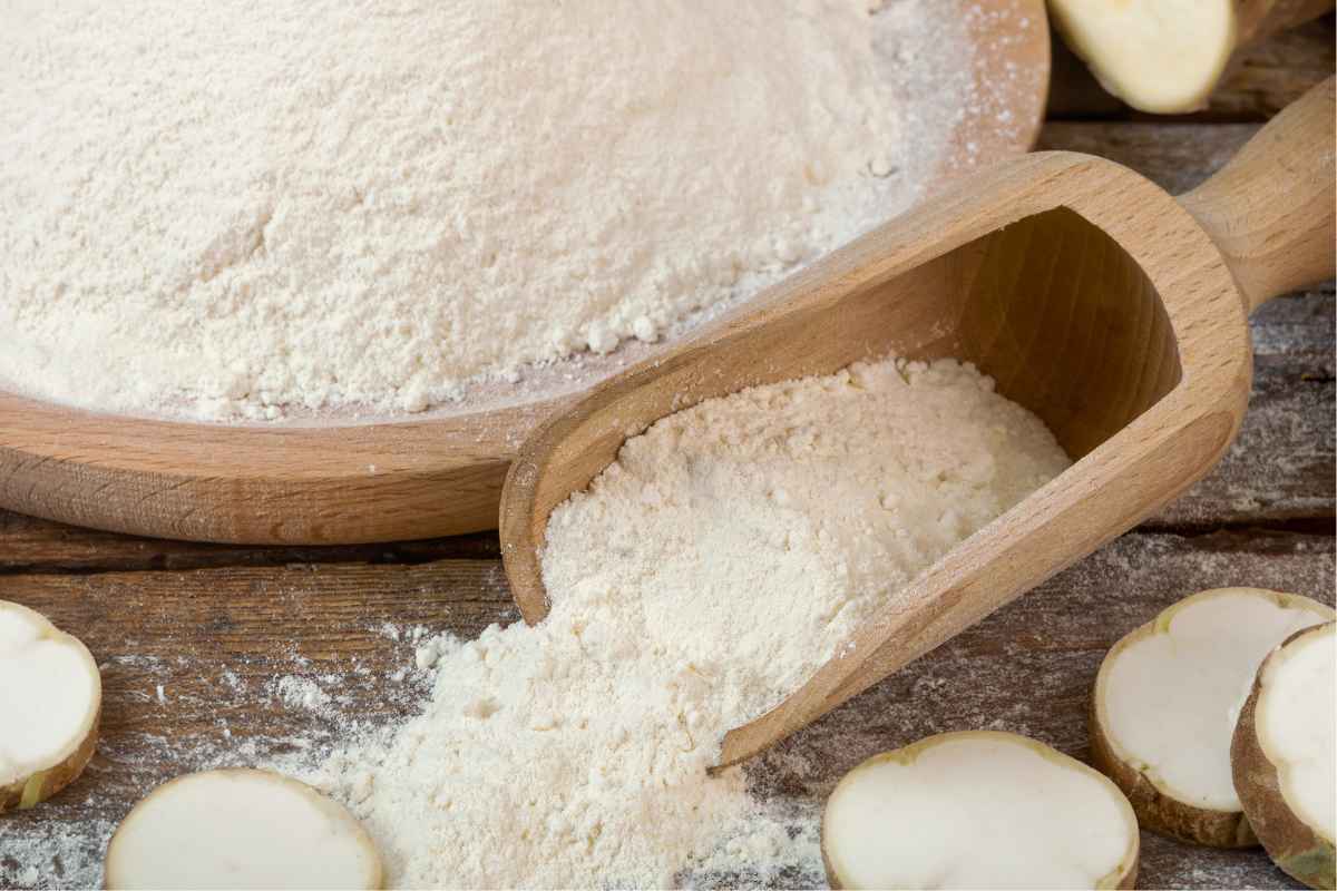 Farina di tapioca in una ciotola di legno