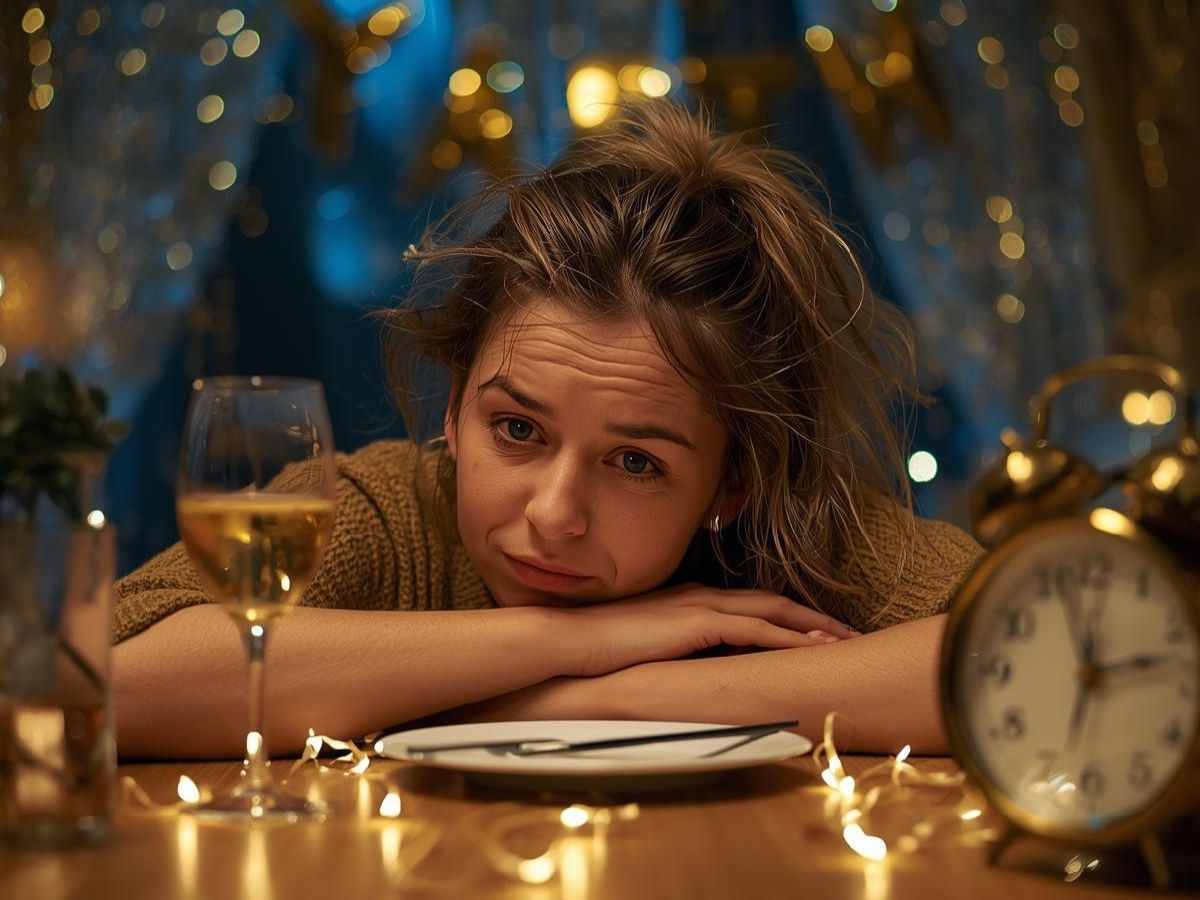 Mujer cansada en nochevieja