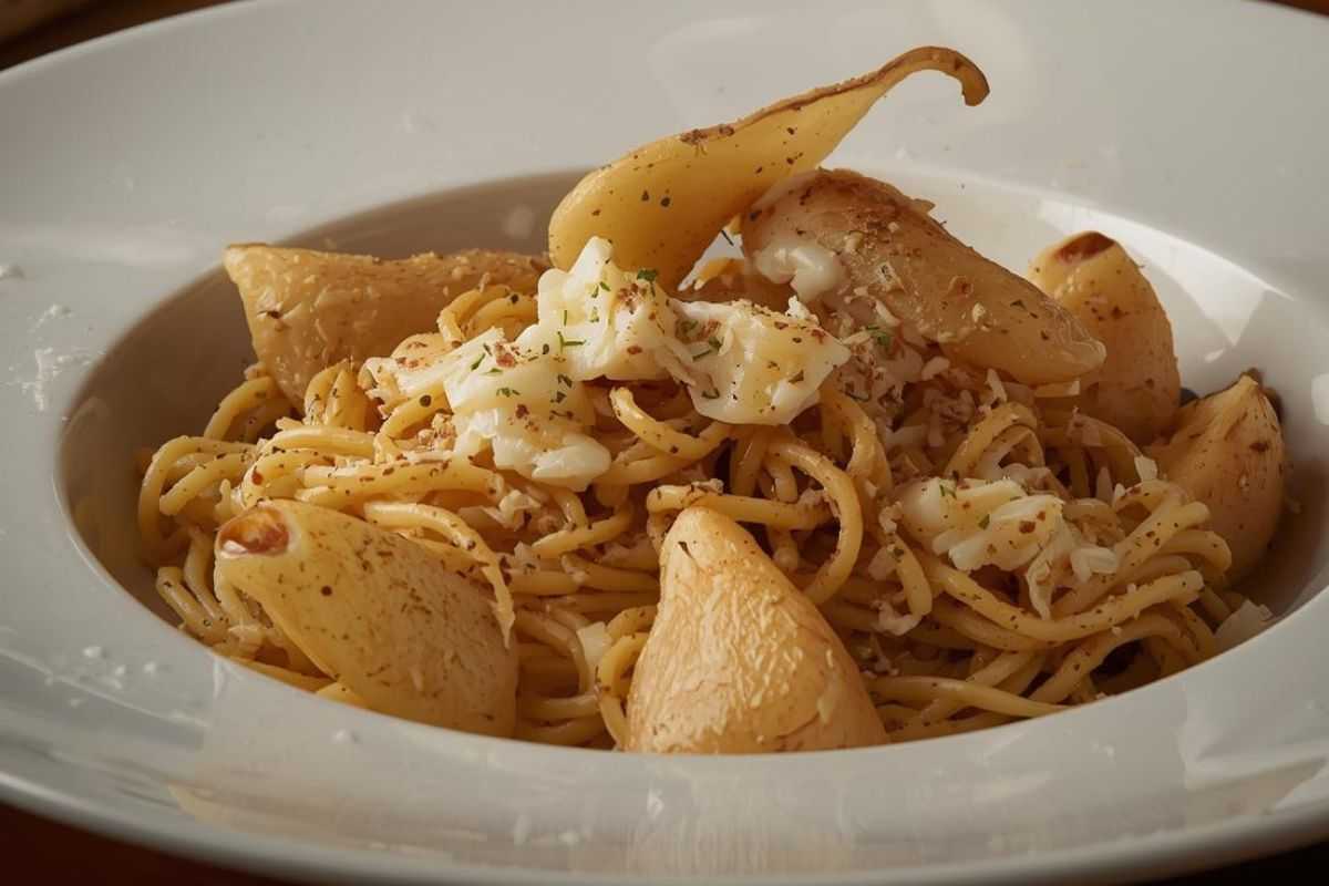 pasta con cacio e pere nel piatto