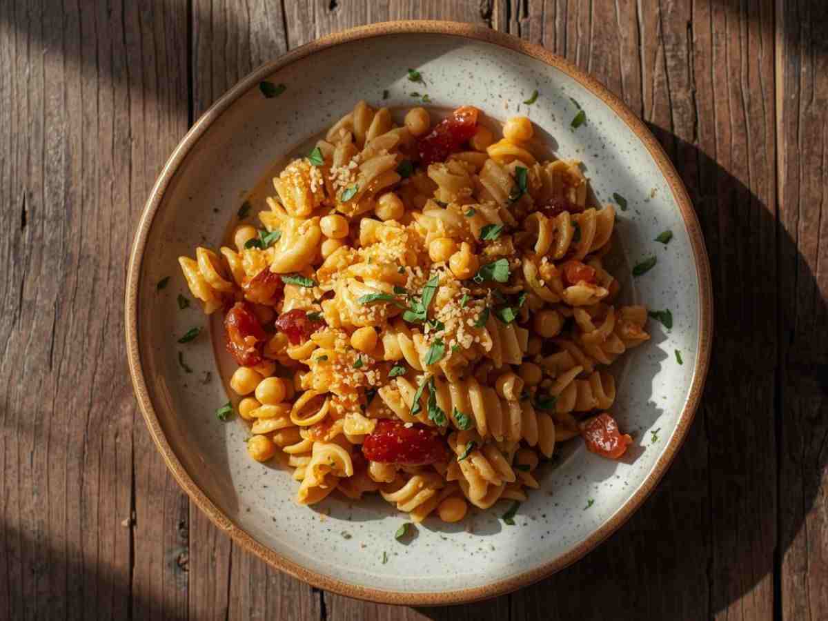 Pasta con garbanzos y panceta 
